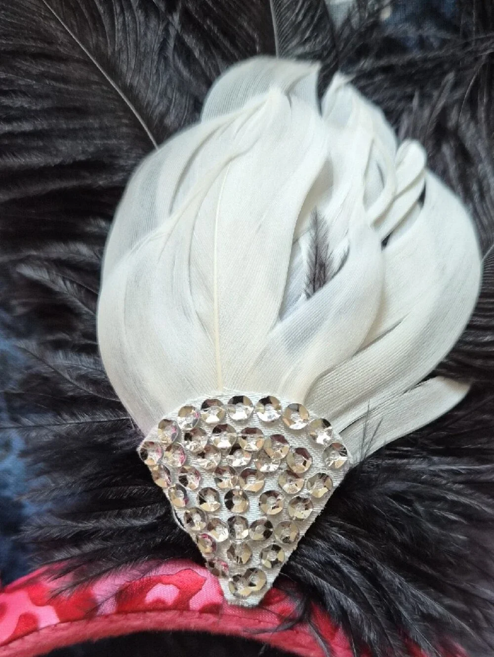 Disney Parks Pink Leopard Print Minnie Ear Headband with Black Feather Accent